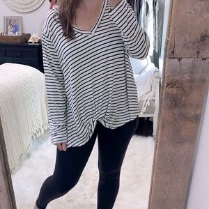 Signature 1 Plus Studio white & black striped shirt top front size 1X